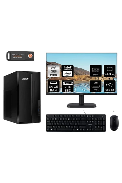 ACER ASPİRE TC1760 AE04S049 i3 12100 64GB RAM 2TB SSD 23.8" FDOS MASAÜSTÜ BİLGİSAYAR
