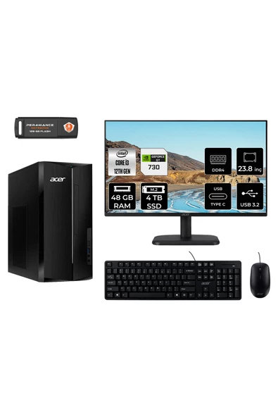 ACER ASPİRE TC1760 AE04S345 i3 12100 48GB RAM 4TB SSD GT730 4GB 23.8" FDOS MASAÜSTÜ BİLGİSAYAR