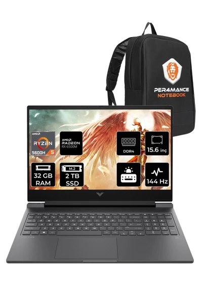 HP Victus 15 R5 5600H 32GB RAM 2TB SSD RX6500M 144Hz 15.6'' FHD FDOS A42ZMEA & PER4 ÇANTA