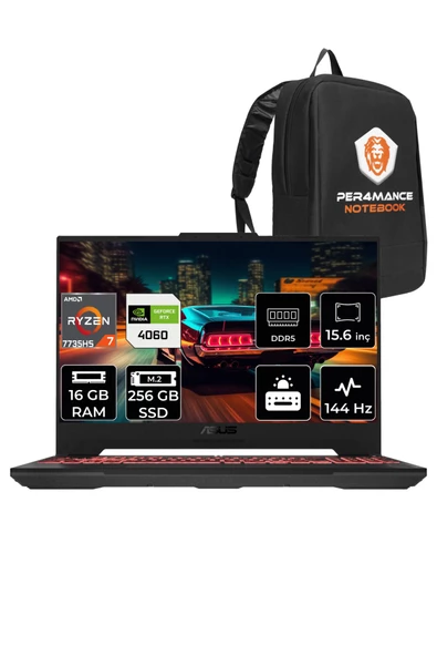 ASUS TUF Gaming A15 R7 7735HS 16GB 256GB SSD RTX4060/8GB 144HZ 15.6 FHD FDOS LP023 & PER4 ÇANTA