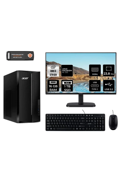 ACER ASPİRE TC1760 AE04S163 i3 12100 16GB RAM 1TB SSD RX550 4GB 23.8" FDOS MASAÜSTÜ BİLGİSAYAR