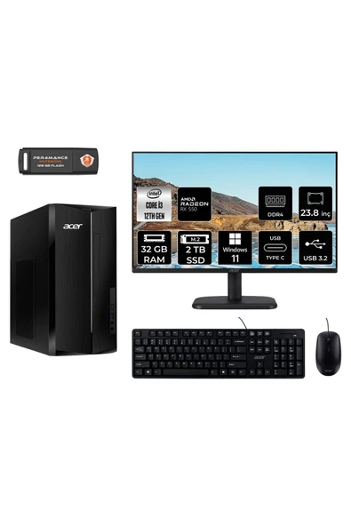 ACER ASPİRE TC1760 AE04S279 i3 12100 32GB RAM 2TB SSD RX550 4GB 23.8" W11P MASAÜSTÜ BİLGİSAYAR
