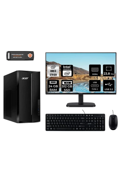 ACER ASPİRE TC1760 AE04S022 i3 12100 24GB RAM 512GB SSD 23.8" FDOS MASAÜSTÜ BİLGİSAYAR