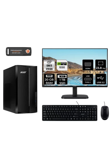 ACER ASPİRE TC1760 AE04S468 i3 12100 20GB RAM 1TB SSD GT1030 4GB 23.8" FDOS MASAÜSTÜ BİLGİSAYAR