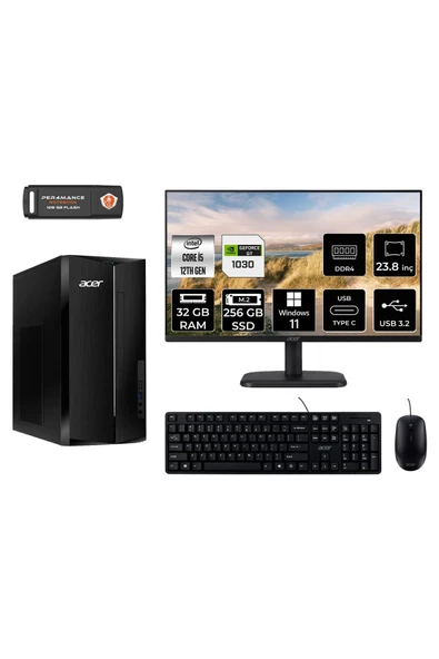 ACER ASPİRE TC1760 AE05S526 i5 12400 32GB RAM 256GB SSD GT1030 4GB 23.8" W11H MASAÜSTÜ BİLGİSAYAR