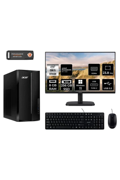 ACER ASPİRE TC1760 AE05S251 i5 12400 8GB RAM 256GB SSD RX550 4GB 23.8" W11P MASAÜSTÜ BİLGİSAYAR