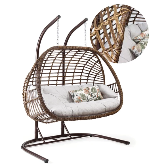 Capri Swing Oylat Çiftli Rattan Bahçe Salıncağı | Balkon Salıncağı - 2