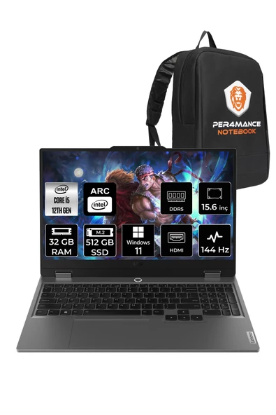 LENOVO LOQ  i5-12450HX 32GB 512GB SSD A530M/4GB 15.6" FHD 144Hz W11P 83FQ000UTR & PER4 ÇANTA