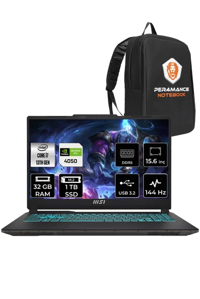 MSI Cyborg 15 i7-13620H 32GB 1TB SSD RTX4050/6GB 15.6" FHD 144HZ FDOS A13VE-897XTR & PER4 ÇANTA