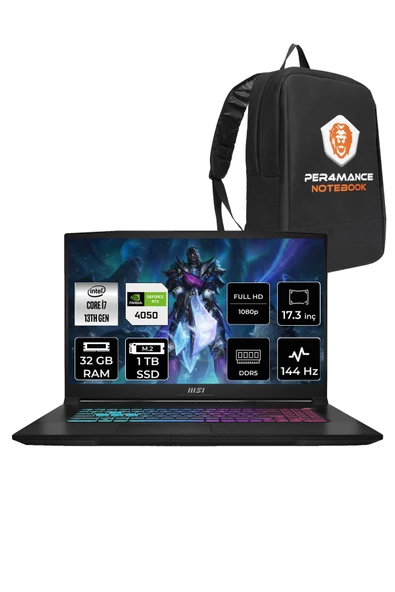 MSI Katana 17 i7 13620H 32GB 1TB SSD RTX4050/6GB 17.3" FHD 144HZ FDOS B13VEK-1036XTR & PER4 ÇANTA