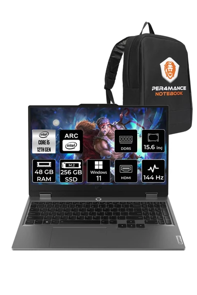 LENOVO LOQ  i5-12450HX 48GB 256GB SSD A530M/4GB 15.6" FHD 144Hz W11P 83FQ000UTR & PER4 ÇANTA
