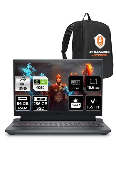 Dell G15 5530 i7 13650HX 96GB 256GB SSD RTX4060/8GB 140W 15.6'' FHD FDOS G155530013 & PER4 ÇANTA