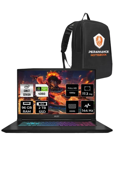 MSI Katana 17 i7 13620H 96GB 2TB SSD RTX4060/8GB 17.3" FHD 144HZ FDOS B13VFK-1037XTR & PER4 ÇANTA - 1