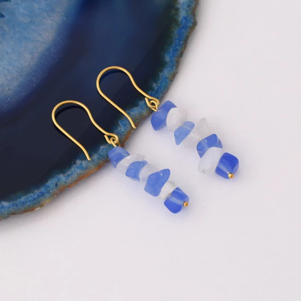 925 Ayar Gümüş Doğal Akuamarin ve Kuvars Taşlı Sallantı Küpe - ES00144 - Resim 2