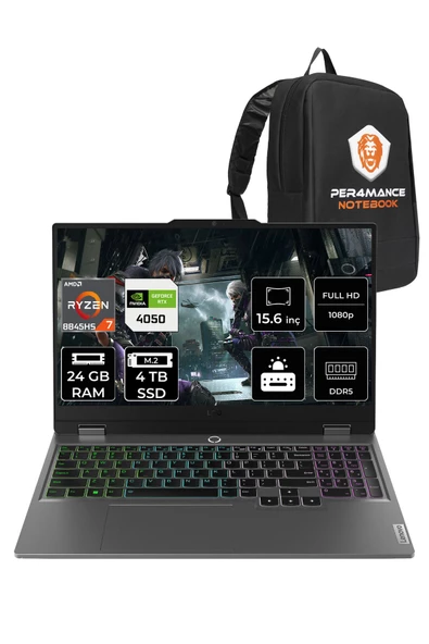 LENOVO LOQ  R7-8845HS 24GB 4TB SSD RTX4050/6GB 15.6" FHD 144Hz FDOS 83DX0093TR & PER4 ÇANTA