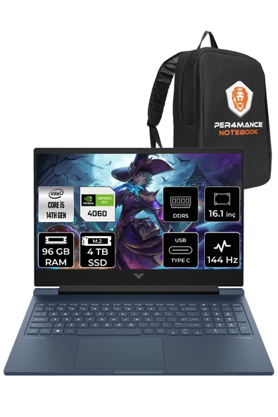 HP VİCTUS 16  i5-14500HX 96GB RAM 4TB SSD RTX4060/8GB 144Hz 16.1 FHD FDOS 9J251EA & PER4 ÇANTA