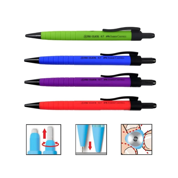 Faber-Castell Tri Click Kauçuk Kaplama Versatil Uçlu Kalem 0.7 4 Adet 17189 - 3