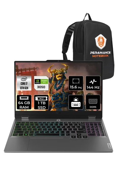 LENOVO LOQ  i7-13650HX 64GB 1TB SSD RTX3050/6GB 15.6" FHD 144Hz FDOS 83DV00G5TR & PER4 ÇANTA