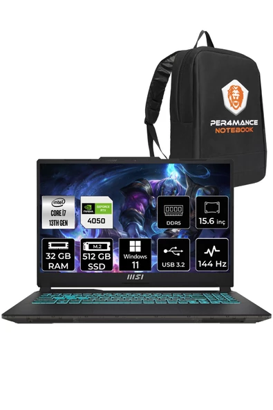 MSI Cyborg 15 i7-13620H 32GB 512GB SSD RTX4050/6GB 15.6" FHD 144HZ W11H A13VE-897XTR & PER4 ÇANTA