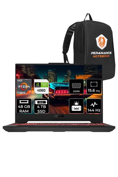 ASUS TUF Gaming A15 R7 7735HS 48GB 4TB SSD RTX4060/8GB 144HZ 15.6 FHD FDOS LP023 & PER4 ÇANTA