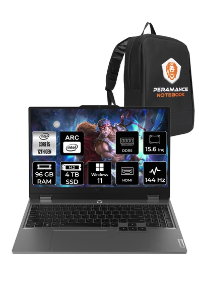 LENOVO LOQ  i5-12450HX 96GB 4TB SSD A530M/4GB 15.6" FHD 144Hz W11P 83FQ000UTR & PER4 ÇANTA
