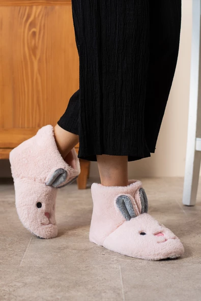 Albishoes Kadın Tavşan Figürlü Ev Botu Panduf Anne Çocuk Yumuşak Rahat Sessiz Taban Ev Ayakkabısı