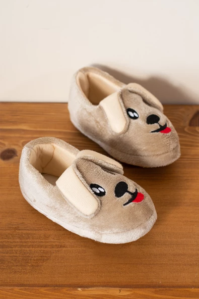 Albishoes Unisex Çocuk Panduf Ev Patiği Pamuk Astarlı Köpek Figürlü Ev Kreş Ayakkabı Sevimli Köpek