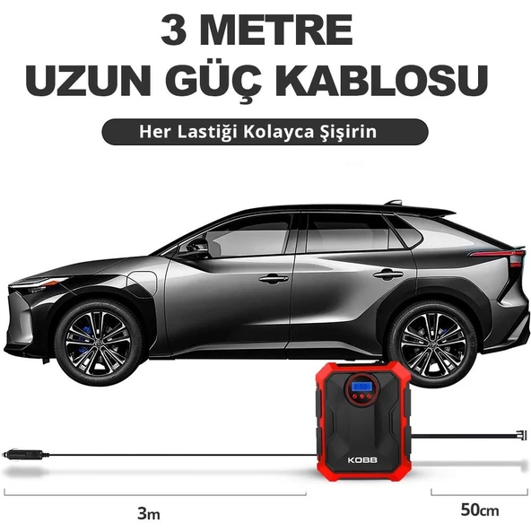 KOBB KB200 12Volt 150 PSI Ayarlanabilir Dijital Basınç Göstergeli Hava Lastik Şişirme Pompası - 10
