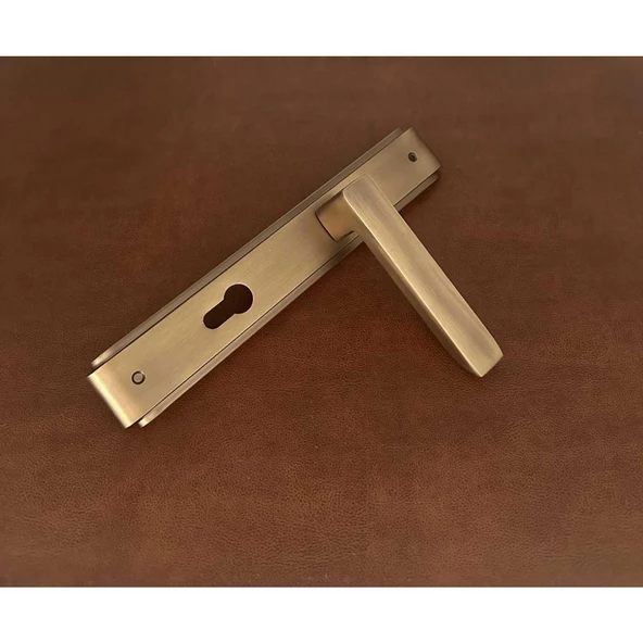 Bella Antik Sarı Lüx Zamak Aynalı Yale Çelik Kapı Kolu Sağ Basar Tek Yön - Resim 5