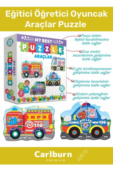 Özel Üretim 37 Parça 8 Araçlı Okul Öncesi Oyuncak Eğitici Öğretici Oyuncak Araçlar Puzzle