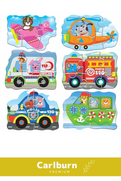 Özel Üretim 37 Parça 8 Araçlı Okul Öncesi Oyuncak Eğitici Öğretici Oyuncak Araçlar Puzzle - 2