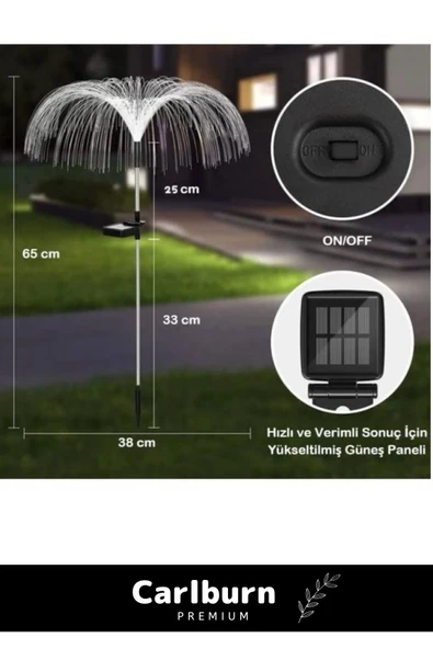 Özel Üretim Su Geçirmez Fiber Optik Dallar Güneş Enerjili Denizanası Bahçe Lambası 2 Adet - 2