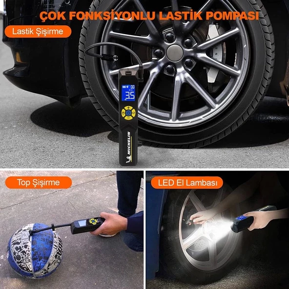 Michelin MC33382 Şarjlı Li-ion 150PSI Taşınabilir Dijital Basınç Göstergeli Led Aydınlatmalı Lastik Şişirme Pompası - 5