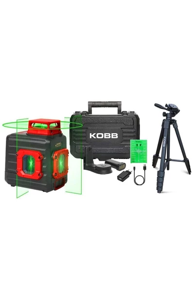 KOBB KBL33GTP 40M Profesyonel Li-ion Şarjlı 2x90⁰/360⁰ Otomatik Hizalamalı Yeşil Çapraz Çizgi Lazer Distomat+Tripod