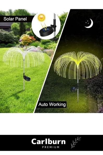 Özel Üretim Su Geçirmez Fiber Optik Dallar Güneş Enerjili Denizanası Bahçe Lambası 2 Adet - 3