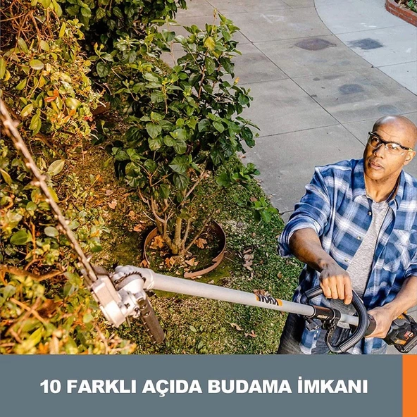 WORX WA0220 WG186E.1 ile Uyumlu 43CM Teleskobik Uzatmalı Açı Ayarlı Çit Budama Başlığı - 6