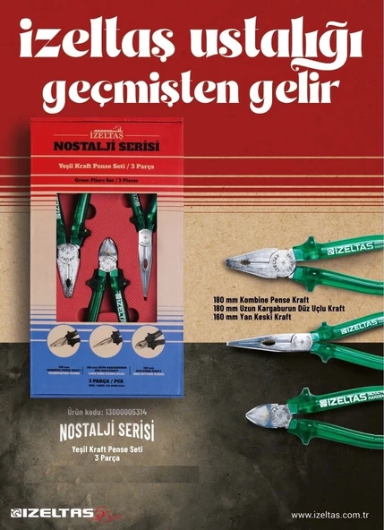 İzeltaş 13000005134 Nostalji Serisi Kraft Pense Seti 3 Parça