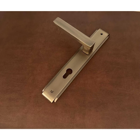 Bella Antik Sarı Lüx Zamak Aynalı Yale Çelik Kapı Kolu Sol Basar Tek Yön - Resim 5