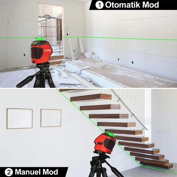 KOBB KBL88G 25M Profesyonel Yatay 360° ve Dikey Otomatik Hizalamalı Nokta Şakül ve Yeşil Çapraz Çizgi Lazer Distomat - 8