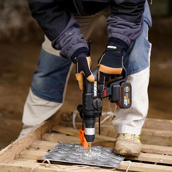 WORX WX381 20Volt 4.0Ah. 2J Li-ion Tek Akülü Profesyonel SDS-Plus Pnömatik Kırıcı/Delici + 3 Parça Delme Ucu - 6