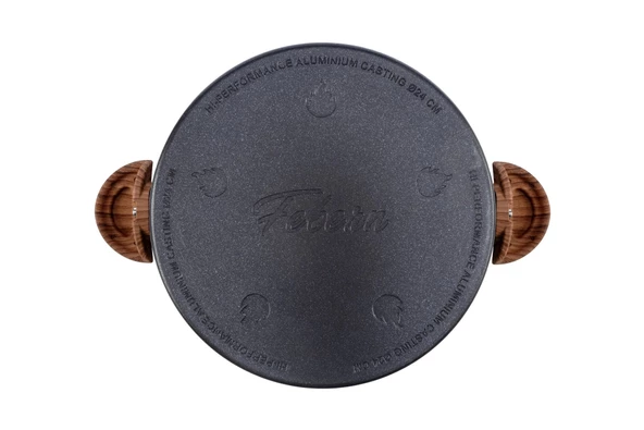 24 cm Febern Premium Bio Granit Alüminyum Döküm Nisch Tencere (Siyah-Koyu Ahşap Kulp) - 3