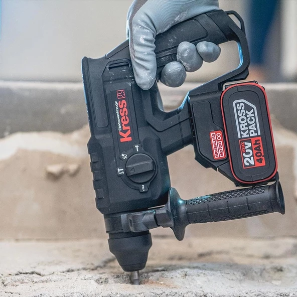 Kress KUC60.2 20Volt 4.0Ah. 2.0J Li-ion Çift Akülü Kömürsüz Profesyonel SDS-Plus Pnömatik Kırıcı/Delici - 7