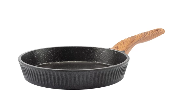 24 cm Febern Premium Bio Granit Alüminyum Döküm Nisch Tava (Siyah-Koyu Ahşap Kulp) - 2