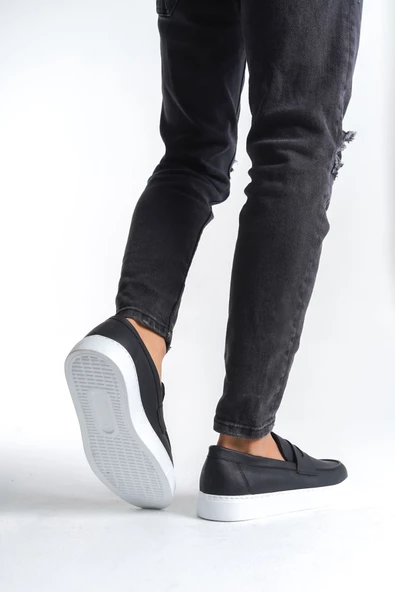 Dorian Estilo Bağcıksız Deri Erkek Günlük Spor Klasik Siyah Beyaz Ayakkabı - 3