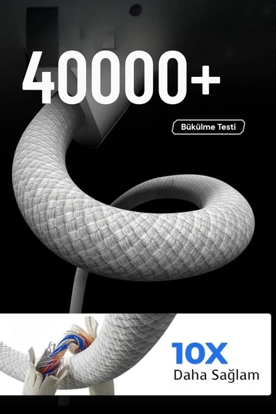 15 / 15 Plus / 15 Pro / 15 Pro Max uyumlu  Orijinal Şarj Kablosu Type-c 60W Örgü Kablo - 4