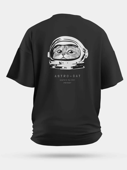 Oversize Astronot Kedi Astro Cat Baskılı Unisex Tişört