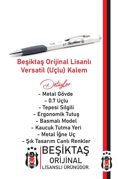 Beşiktaş Orijinal Lisanslı Metal Gövde Versatil Uçlu Kalem 0.7 Hediyelik Ahşap Kutulu - 6