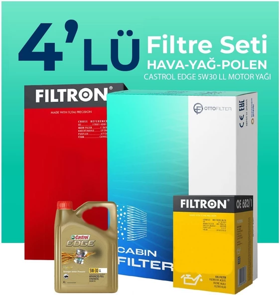 Filtron Toyota Corolla 1.6 Castrol Motor Yağlı Bakım Seti (2009-2012) 4 Lu