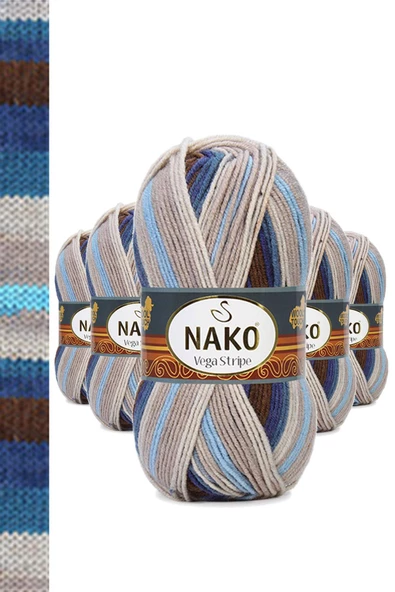 5 Adet Vega Stripe Premium Akrilik El Örgü İpi Yünü No: 82422 ürün görseli 1