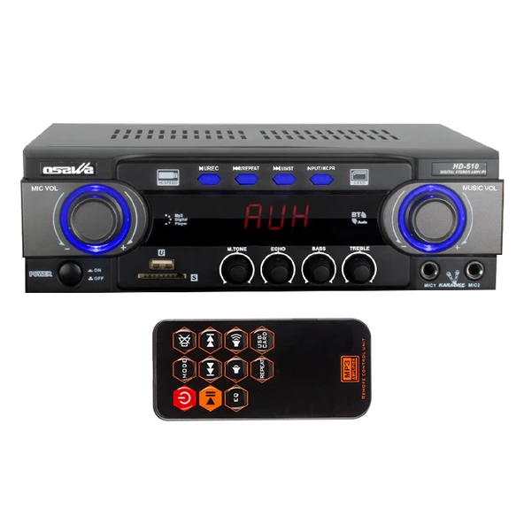 OSAWA HD-510 2X50 WATT 220V/12V GİRİŞ USB-SD -BT-UK TRAFOSUZ 2 MİK GİRİŞLİ STEREO ANFİ